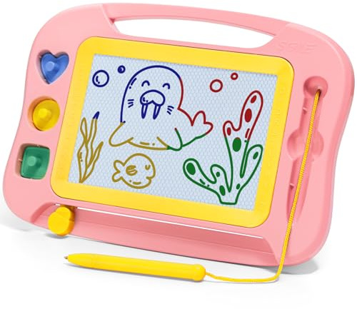 SGILE Magnetic Drawing Board for Kids, Toddlers Toys for 1 2 3 4 Year Old, Etch & Sketch Pad with 4 Stamps, Learning and Educational Toys for Boys Girls Birthday Gift, Soft Pink