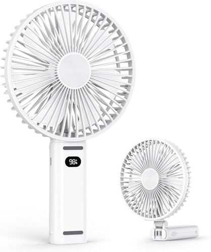 Bellababy Handventilator, Wiederaufladbar, Tragbarer Mini Ventilator mit 3600 mAh, LED-Anzeige, Luftzirkulation, 4 Geschwindigkeitsstufen, Portable USB Fan für Zuhause, Büro, Schlafzimmer und Outdoor