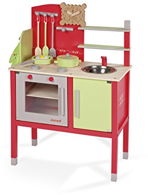 Janod J06586 - Maxi Spielküche aus Holz, rot/grün