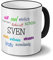 printplanet Tasse mit Namen Sven - Positive Eigenschaften von Sven - Namenstasse, Kaffeebecher, Mug, Becher, Kaffeetasse - Farbe Schwarz