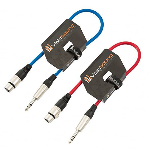 VisioSound 2 x Female XLR to 6.35mm Stereo Jack Lead/Balanced Signal Patch Cable / 2 Pack 0.5m Blue/Red