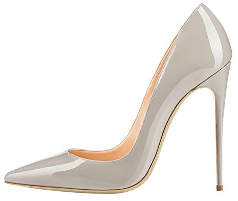 EDEFS Escarpins Femme Talon Aiguille 12 cm Vernis Gris Bout Pointu Chaussures Élégantes Soirée Mariage Talons Hauts Sexy Confortables EU35