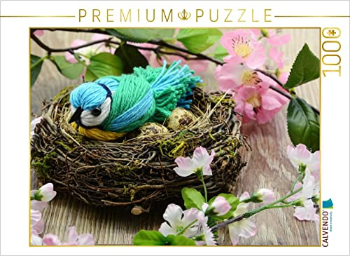 CALVENDO Puzzle Gebastelte Blaumeise aus Wolle in einem Nest. | 1000 Teile Lege-Größe 64 x 48 cm Foto-Puzzle für glückliche Stunden
