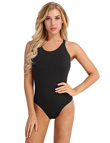 Alvivi Damen Ballettbody aus Baumwolle Ballett Trikot Leotard Tanzbody Ballettanzug Turnanzug Yoga Gymnastikanzug A Schwarz XS