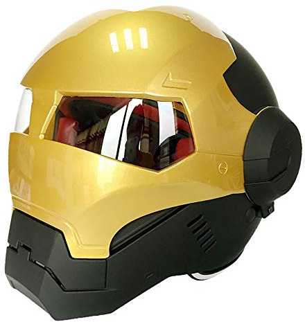 MTTKTTBD Iron Man Motorradhelm Integralhelm,Confortable Motocrosshelme Fullface Helm für Scooter Moped Cruiser Damen Herren,Personality Klapphelme mit Visier