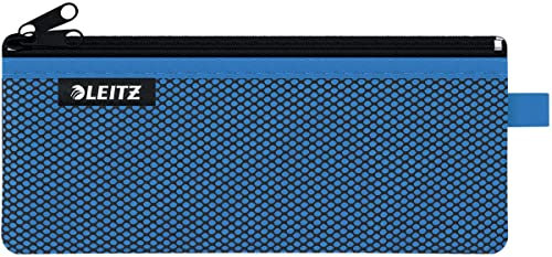 Leitz WOW Mäppchen mit 2 Fächern, Leichtläufiger Reißverschluss, Abwaschbar, Ideales Nylon-Stifteetui, Größe M, 21 x 8,5 cm, Blau, 40120036
