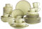 vancasso serie NAVIA Prato Vajillas de 32 piezas, con Platos de Cena, Postre, Cuencos y Tazas, Esmaltada Gres Vajillas Retro para 8 Personas（Yellow Green）