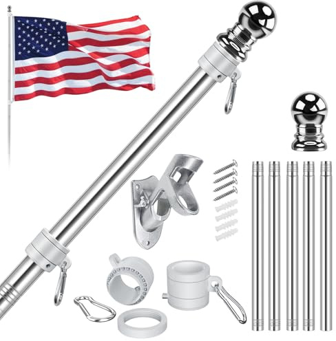 Jetlifee Amerikanisches Fahnenmast-Set, inklusive 100 % Polyester, 90 x 152 cm, US-Flagge, 152 cm, Aluminium, weiß, kein Verheddern, drehbarer Stab und Multi-Positions-Flaggenmast-Halterung