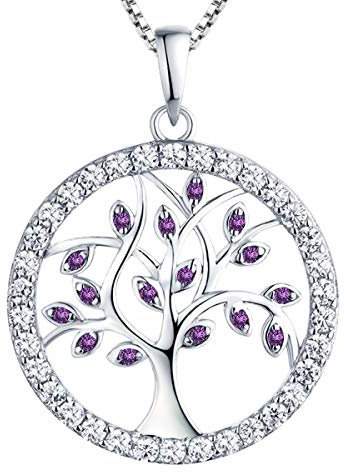 YL Damen Lebensbaum Anhänger mit Kette 925 Sterlingsilber Amethyst Baum des Lebens Anhänger Halskette für Damen Mutter, Kettenlänge 45-48 CM