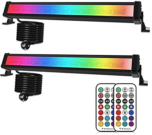 MEIHUA 42W RGB Strahler Außen 10 Farben 6 Helligkeit 30 Modi IP66 Wasserdicht Wallwasher LED Bar Lichteffekte mit Fernbedienung Partylicht für DJ Home Bühnenlichter Weihnachtsdekoration 2 Pack