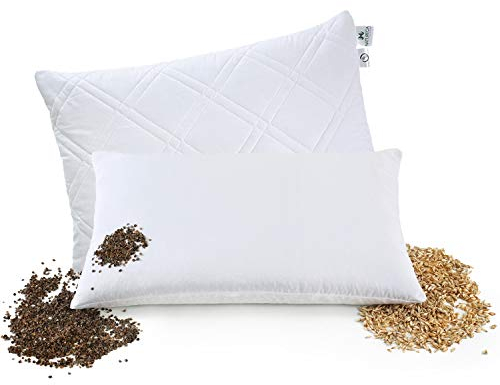 NATURECA Oreiller Sarrasin Bio et Balle d’épeautre, Oreiller Ergonomique Cervical - taie Oreiller 40x60, Oreiller orthopédique Anti Douleur, Oreiller Ferme de Taie Coton