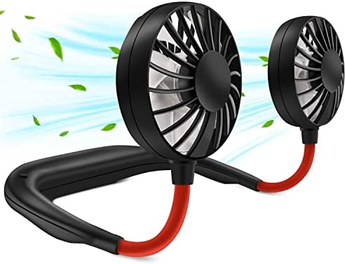 Neck Fans for Women Rechargeable Men Holiday Essentials, Personal Neck Fan Hanging Portable Hand Free Cooling Face Fan Round Neck with Headphone Design, Wearable Neckband Fan for Sports Outdoor Travel