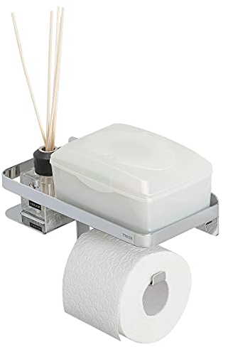 Tiger Caddy Toilettenpapierhalter mit Ablage, Toilettenrollenhalter mit Ablagefläche für Smartphone oder einer Box für feuchtes Toilettenpapier, Klopapierhalter zur Wandmontage, Edelstahl, Chrom