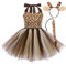 OBEEII Tierkostüm-Set, Tiger/Leopard/Kuh/Zebra/Giraffe, Verkleidung mit Haarreif, Schwanz, Kostüm, für Halloween, Cospaly, Geburtstag, Weihnachten, Bühnenauftritt, giraffe, 9-10 Jahre