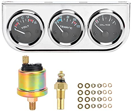Tbest 52Mm Öldruck,3 In 1 Autoanzeige, M10X1 52Mm 3 In 1 Autoanzeige Wassertemperatur ＋ Öldruck ＋ Spannungskombinationsinstrument Für Die Automatische Modifikation