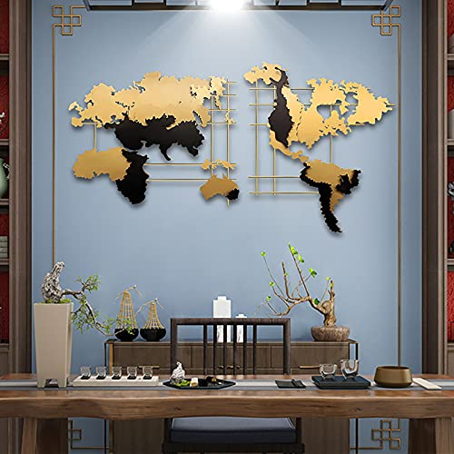 WOERD Metall Weltkarte, Wanddeko, Metal World Map, Wandart 3D, Metallrahmen, Minimalistisch, Wohnzimmer, Garten, 190 x 110 cm, Querformat, Indoor, Metallic Finish
