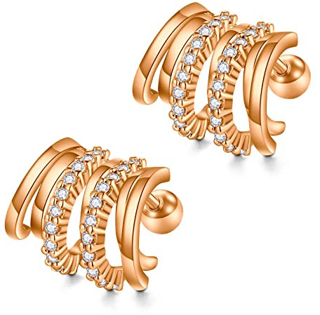 VFUN Claw Ohr Cuff Zircon Conch Stud Ohrklemme Ear Cuffs Claw Ohrringe Damen Ear Wrap Piercing Stud Ohr Stecker Piercing Rosegold