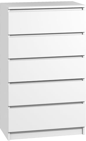 roe furniture Pressiode Kommode mit 5 Schubladen Sideboard Anrichte Holz Schubladenschrank Schrank, Mehrzweckschrank, Standschrank, Schlafzimmermöbel (Weiß)