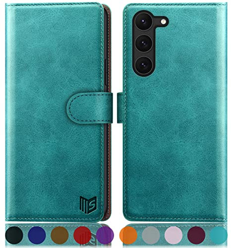 SUANPOT [RFID Schutz für Samsung Galaxy S23+/S23 Plus Hülle PU Leder Handyhülle Lederhülle Klapphülle Kartenfach Flip Cover für Samsung S23 Plus Handy hülle Leather Wallet Phone Case Blau Grün