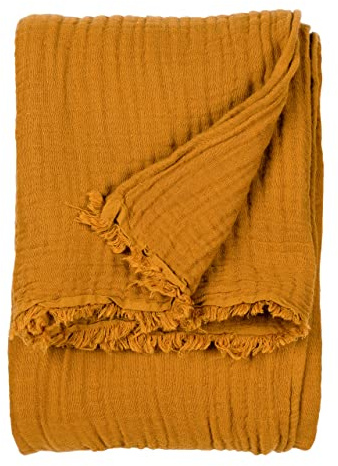 Yard furn Lark Cotton Muslin Überwurf – Weiche Knitterstruktur Decke (Kreuzkümmel – 240x260cm)