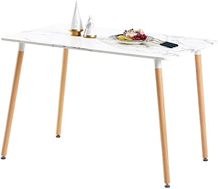 FURNITABLE Rechteckiger Esszimmertisch, Skandinavisch Esstisch Holz Esszimmer Tisch, 4 Buchenbeine, 110 * 80 * 74 cm, Marmor