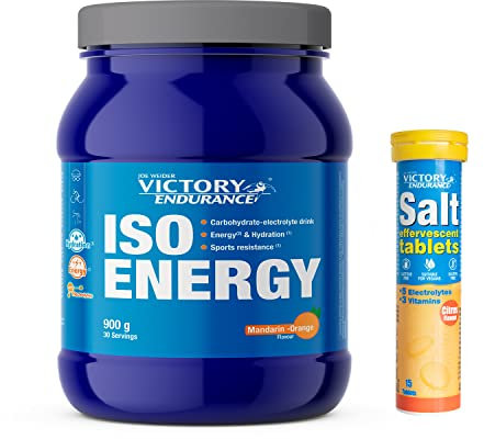 Victory Endurance PACK Iso Energy Sabor Naranja (900g) + Regalo Salt Effervescent (15 comprimidos). Energía e Hidratación óptima. Con Electrolitos y Vitaminas. Ideal para deportes de resistencia.