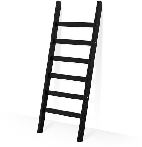 POXAKA Bamboo Blanket Ladder, 6 Tier blanket holder, 68.9 Inch Tall blanket rack, Ladder Shelf against the wall, Rustic Bamboo Quilt Rack Stand in Bathroom, Living Room, Bedroom, Black