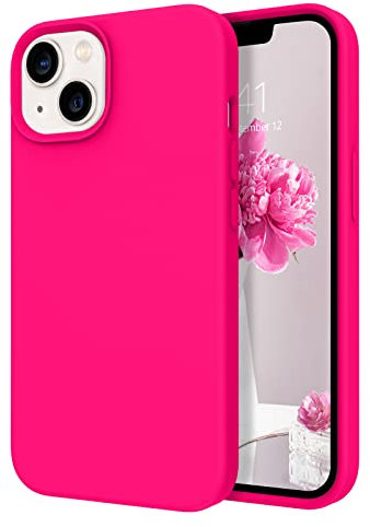 DOMAVER Case for iPhone 13 Case Liquid Silicone, Soft Ultra Slim iPhone 13 6.1 Cover Gel Rubber Shockproof Full Body Protective, Phone Case with Anti-Scratch Microfiber Lining, Hot Pink