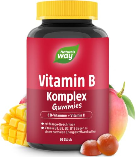 Vitamin B Komplex Multivitamin Gummibärchen hochdosiert - lecker & gesunde Gummies mit Vitamin C Folsäure & 8 B-Vitamine B1 B2 B3 B5 B6 Biotin Vitamin B12 - vegetarisch- tägliche Energie - 60 Stk