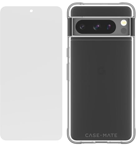 Case-Mate Funda para Google Pixel 8 Pro con Protector de Pantalla de Vidrio Templado [6.3 Pulgadas, 2023] [protección contra caídas de 12 pies] [Carga inalámbrica] Funda Transparente Resistente para