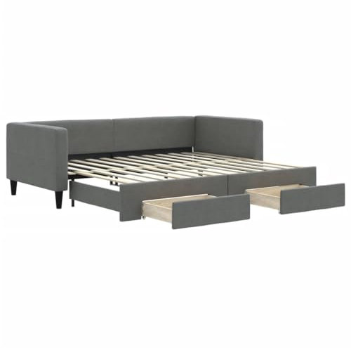 vidaXL Tagesbett, Sofabett Ausziehbar mit Schubladen, Gästebett Schlafsofa für Schlafzimmer Wohnzimmer, Sofa Ausziehbett, Dunkelgrau 90x200cm Stoff