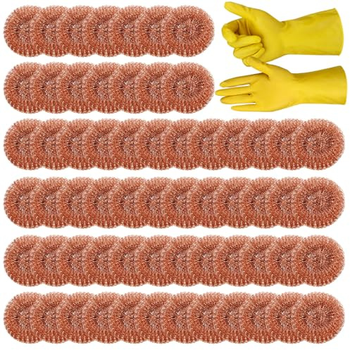 Hushee 50 Pack Copper Coated Scourers Rust Resistant Scrubbing Scouring Pad