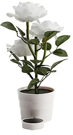 OSALADI 3 LED Solarbetriebene Künstliche Rosenblumen mit Weißem Stoff Einfache Bedienung Solar Gartenleuchten für Weihnachtsdeko und Riegel