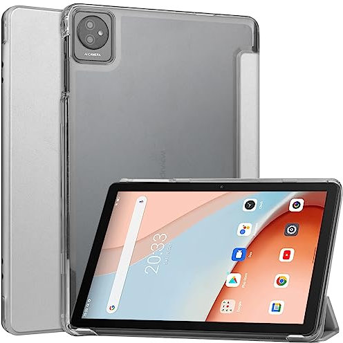 Tikyoary Case for Blackview Tab 7 Wifi/Tab 8 Wifi/Tab 70 Wifi - PU Leather & PC Transparent Back Cover for Blackview Tab 70 Wifi (2023) Tablet,Silver