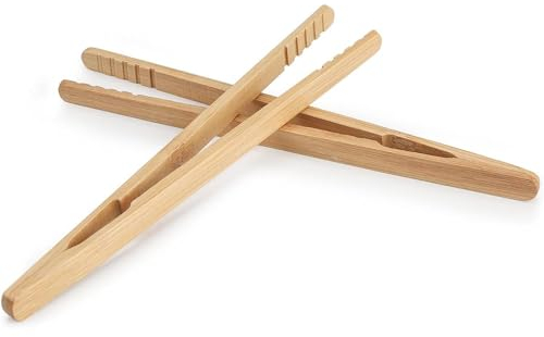 Bamboo Toaster Tongs 2Pcs - Wooden Kitchen Tongs for Cooking and Grilling - Versatile and Modern Cooking Accessory for Home and Restaurant Use