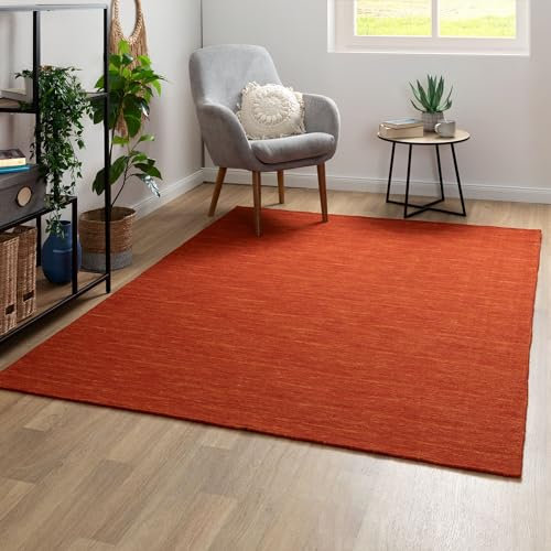 Steffensmeier Handweb Teppich Kelim Delhi | 100% Schurwolle in der Nutzschicht, Rot, handgewebt, Größe: 160x230 cm Wohnzimmer und Schlafzimmer