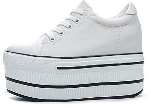 Plataforma Lona Trainers para Mujeres Zapatillas Hidden Heel Zapatos Moda Vulcanizado Zapatos Señoras Casual Elegante Chunky Plimsolls