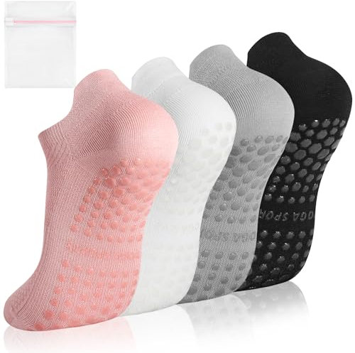 Yamitora 4 Paar Yoga Socken Stoppersocken für Damen Pilates Socken Antirutschsocken Rutschfeste Socken Grip Socken für Ballett, Pilates, Krankenhaus, Fitness