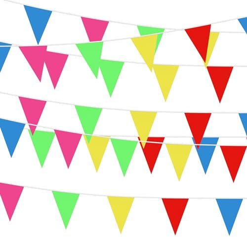 Hollylife 80m Rainbow Triangle Bunting Flags, 150PCS Multicolor Nylon Bunting Banner Pennant Banner for Indoor Outdoor Home Garden Birthday Festivals Wedding Opening Ceremony Decoration