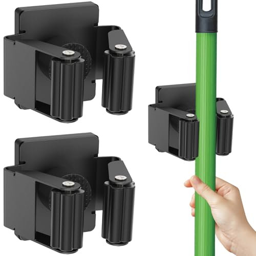 Strong Magnetic Mop Broom Holder, 2 Pack Heavy Duty Magnetic Mop Hanger for Refrigerators, Magnet Wall Mount Broom Holder Tool Storage for Laundry Room Garage Kitchen Workshops Metal Shed