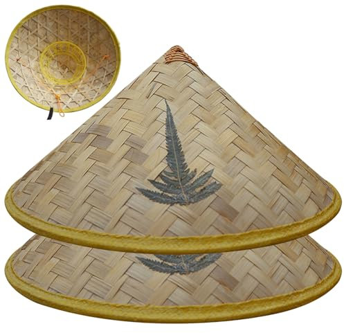 KDAMGOQE Bamboo Hat 2Pcs Rice Hat 14.2'' Dia Bamboo Fiber Hand-Woven Bamboo Hat with Inside Bowl Hat & Adjustable Head Rope Chinese Hat for Kids Outdoor Travel Picnic Fishing Hiking