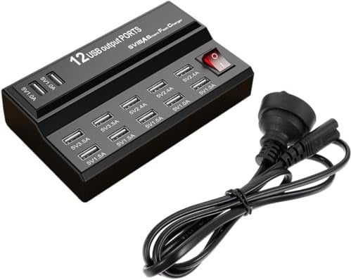 Xozoyo 12 Ports Multiport Wide Compatibility USB Hub 5V 10A Power Bank Charging Station Adapter Charger Home Travel (UK Plug)