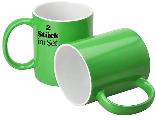 KONZEPT Kaffeetassen 300 ml, 2er Set Tassen aus Keramik, Teetassen mit Henkeln, in Grün, ideal für Kaffee, Tee, Milch, Schokolade