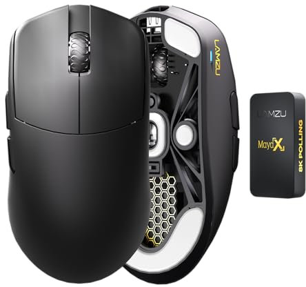 Lamzu Maya X - Mouse da gioco wireless, ultra leggero, 47 g, interruttore ottico, massimo 30000 DPI, simmetrico, MCU Nordic 52840, codificatore antipolvere, sensore PAW3950 (Maya maggiore) (nero)