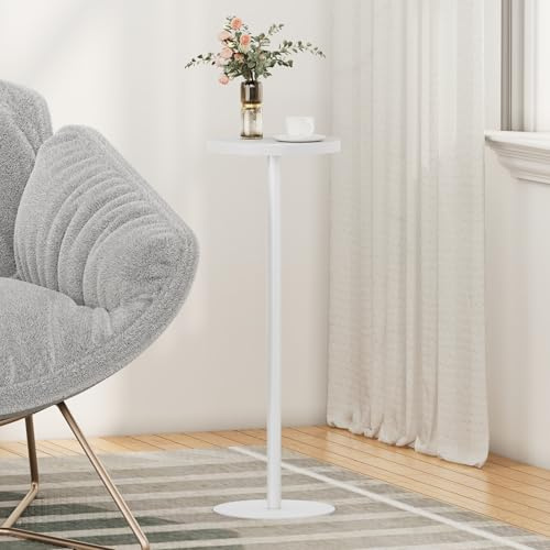 TUTOTAK TB01BW065 Beistelltisch, hoch, runder Getränketisch, kleiner Standtisch, Wohnzimmer, Weiß