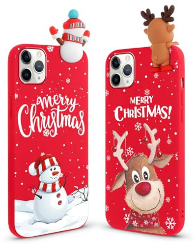 Vauki Weihnachten Hülle für iPhone 16 Pro Max [2 Stück],Handyhülle Rot Ultra Dünn Weich Silikon Stoßfest Case mit Hirsch Muster und Süß Schneemann Motiv,Christmas Design Frauen Geschenke Schutzhülle