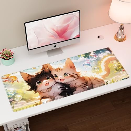 Kaishuai Alfombrilla Ratón XXL Gaming, Mouse Pad XXL,Alfombrilla de ratón Gato,Vade Escritorio Antideslizante,800x300mm Alfombrilla Ratón Grande