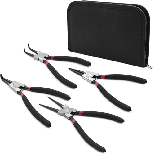 4 Stück Sprengringzangen Set - Sprengringzange Set 180cm Gerade Seegeringzange Set Gebogen Sicherungsringzange Set mit Tragbarer Tasche Sprengringzangensatz für Innen und Außensicherungen
