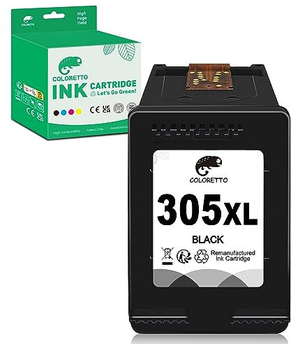 COLORETTO 305XL Druckerpatronen Schwarz für HP DeskJet 2700 2710 2720 2722 2800e 2820e 4200e DeskJet Plus 4100 4120 4130 Envy 6000 6010 6020 6032 Envy Pro 6400 6420 für HP 305 XL Patronen(1 schwarz)