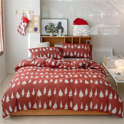 Freyamy Weihnachts Bettwäsche 155x220cm Karamell Bunt Weihnachtsbaum Bettwaren-Sets Junge Mädchen Weihnachtsmotive Deckenbezug Mikrofaser Kinder Bettbezug mit Reißverschluss und Kissenbezug 80x80cm